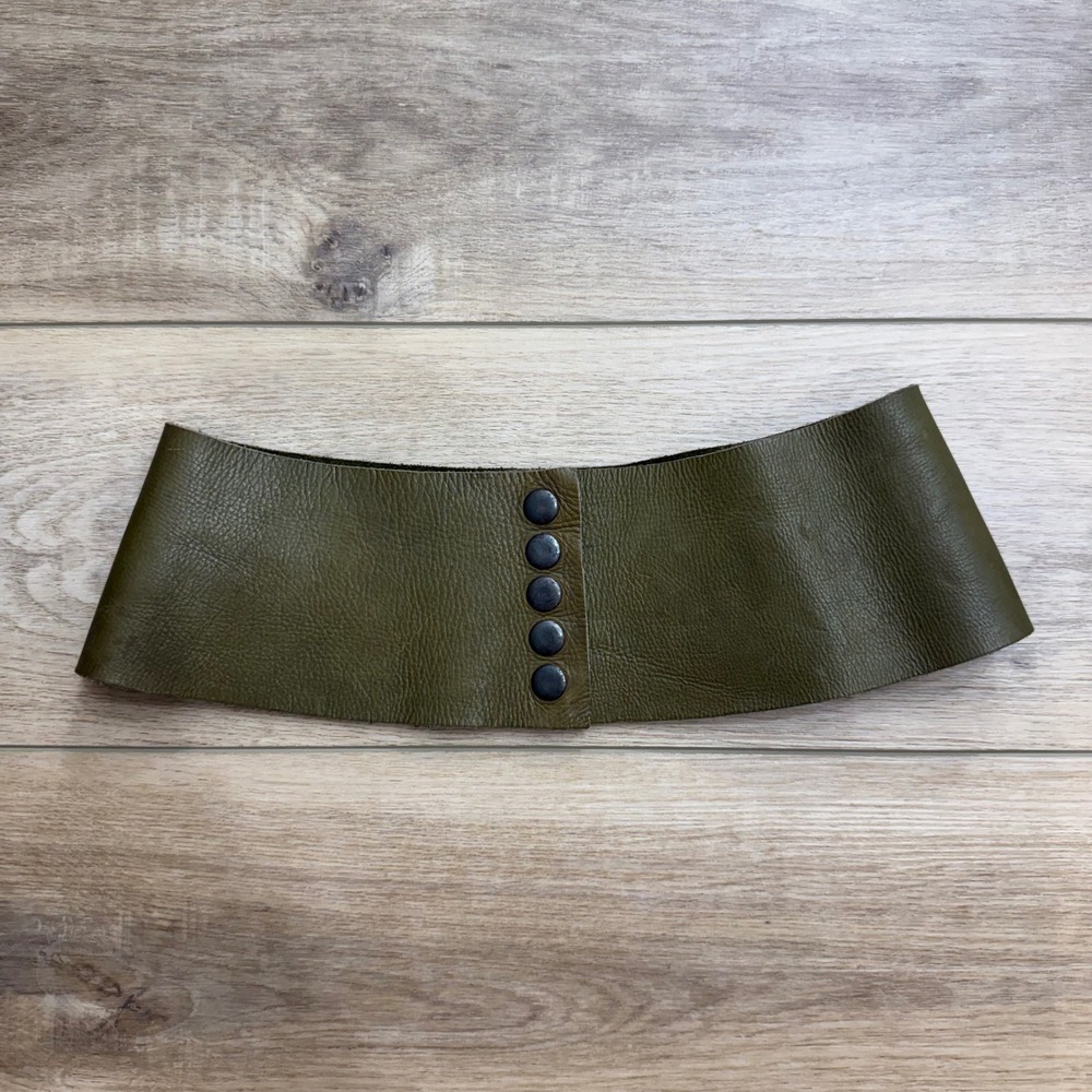 Olive Green Leather Wide Waist Belt Snap Grunge Steampunk 26 Inch